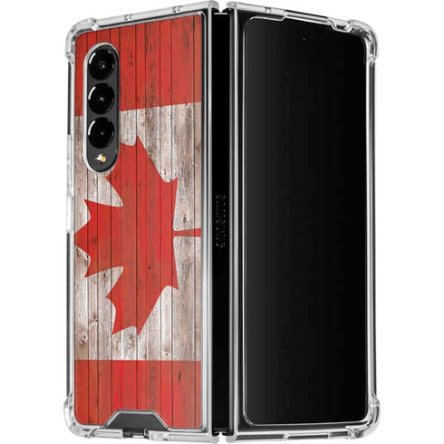 Canadian Flag Dark Wood Galaxy Z Fold4 5G Clear Case
